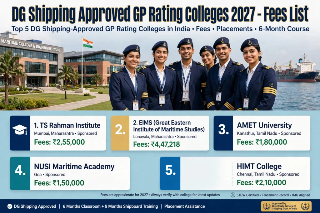 Best DG Shipping Approved GP Rating Colleges List with Fees 2027