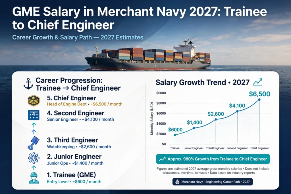 GME Salary in Merchant Navy 2027: Trainee to Chief Engineer | Pay Scale & Growth